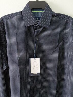 TOM BAINE Men's Navy Slim Fit Button Up Dress Shirt Size M 15 - 151/2